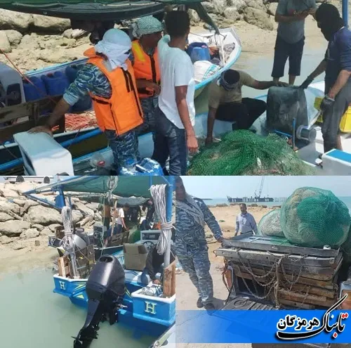 توقیف دو فروند قایق صیادی ترال متخلف و ادوات صیادی غیر مجاز در شهرستان قشم